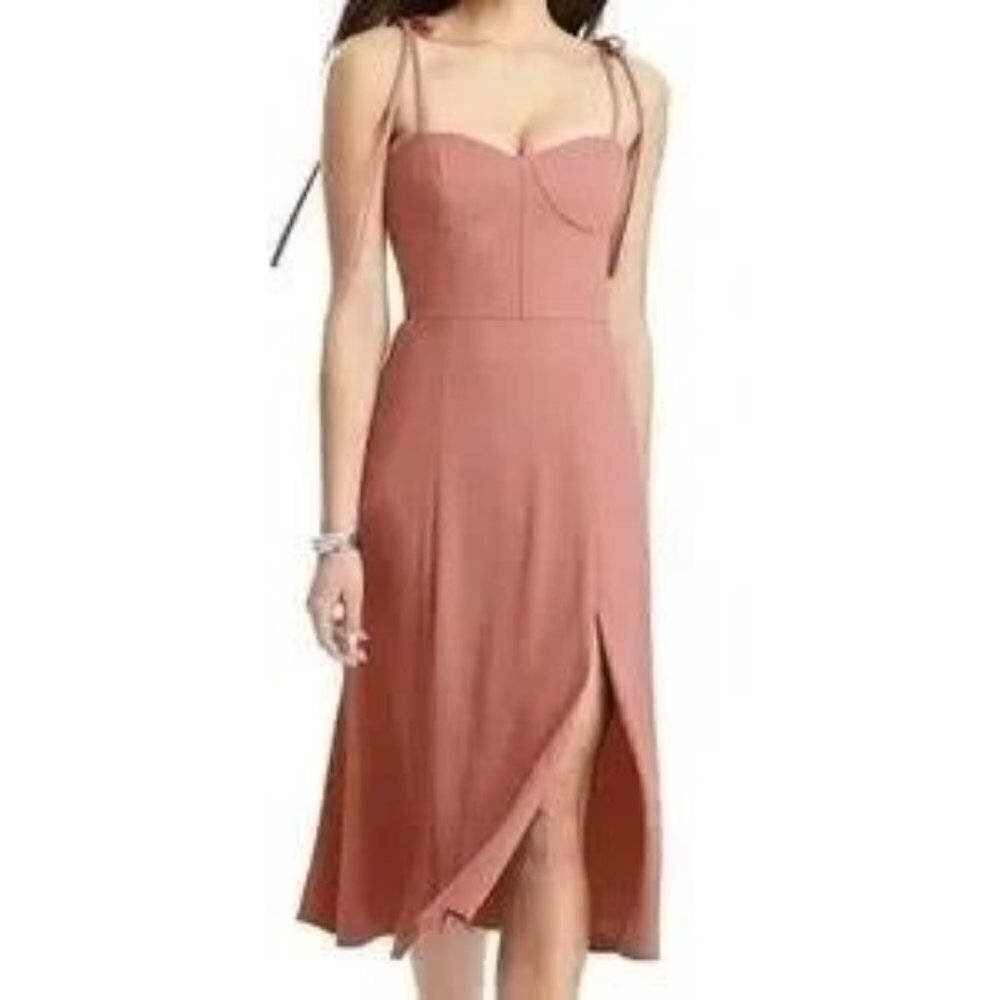 Dessy Collection Womens Bustier Crepe Midi Dress Desert Rose Size 8 NWT
